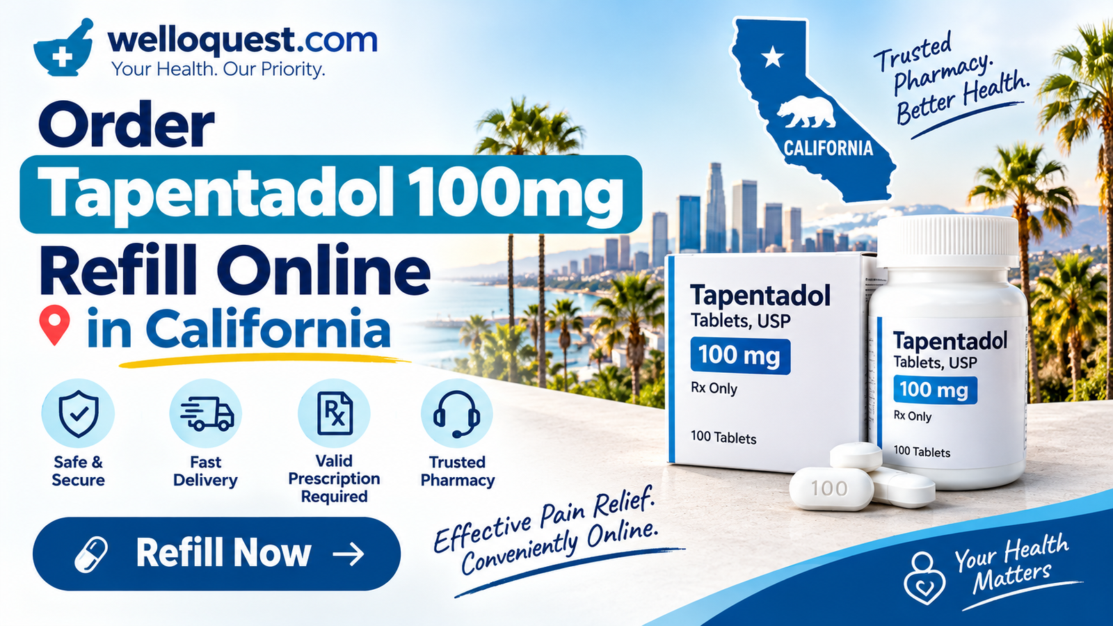 Order Tapentadol 100mg Refill Online in California